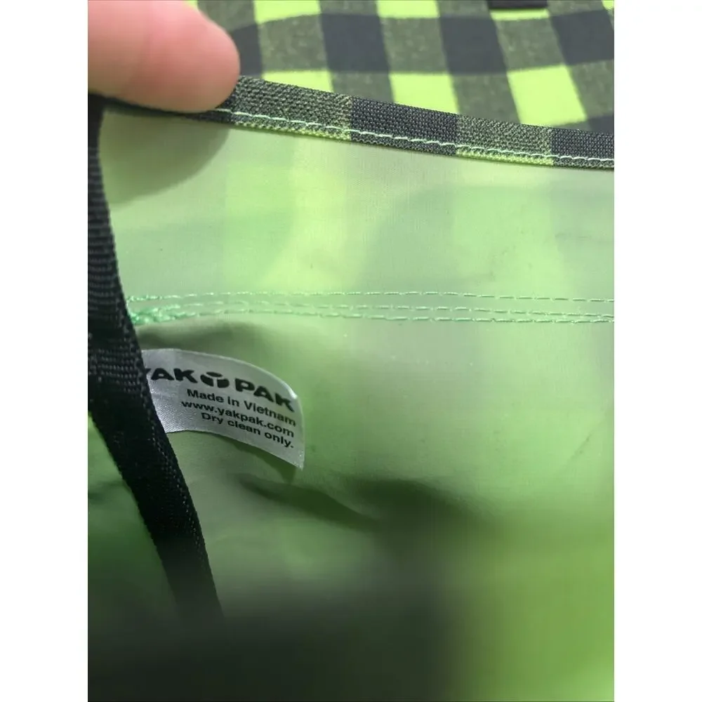 Vintage Green Gray Black Plaid Print YakPak Backpack Messenger Bag